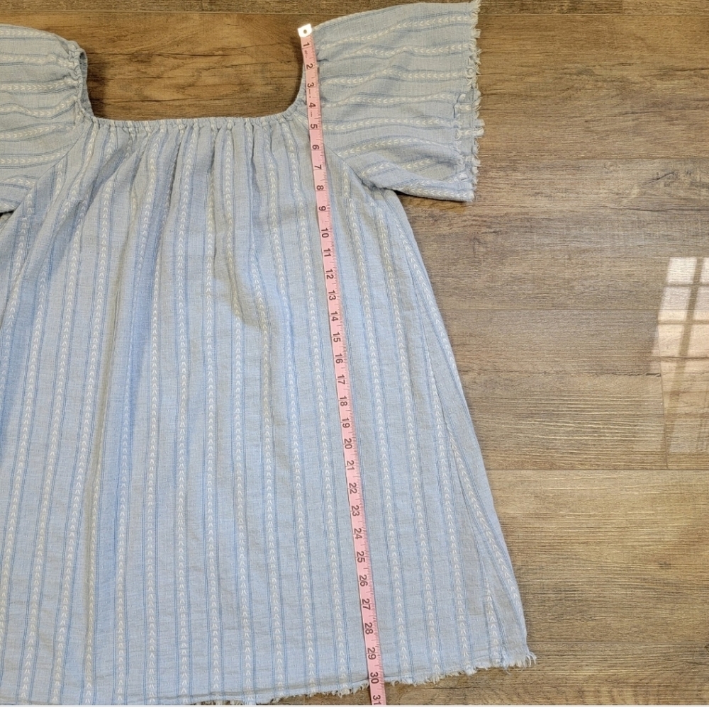 Mustard Seed Tunic Top Blouse Blue and White Stripe Size Large Square Neckline - Picture 5 of 10